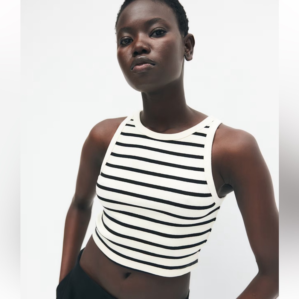 H&M Black and White Striped Crop Tank Top